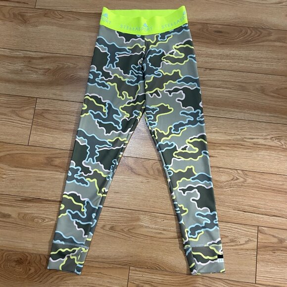 💚 Stella McCartney x Adidas Stella Sport Leggings XS Logo Workout Camo RARE - Picture 1 of 5